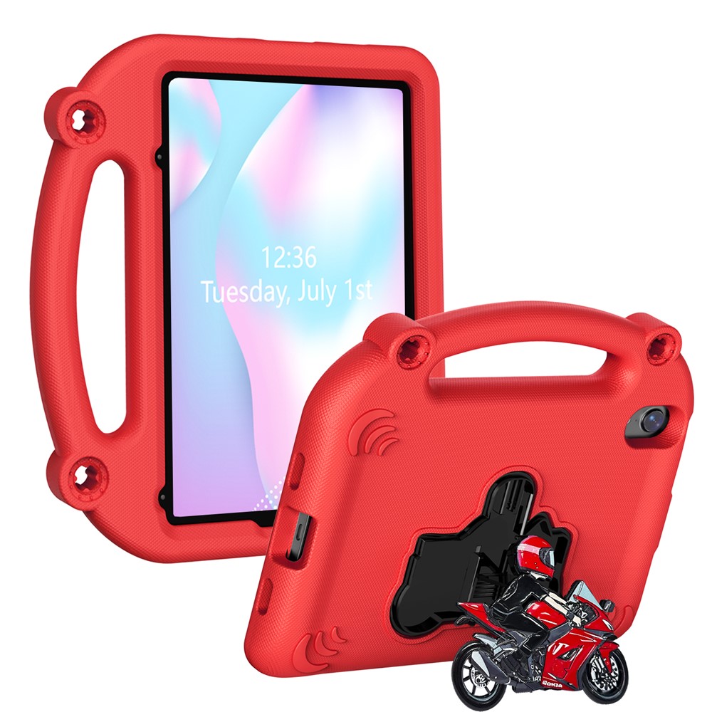 For iPad mini (2024) / (2021) EVA Case Motorcycle Kickstand Shockproof Tablet Cover with Handle - Red