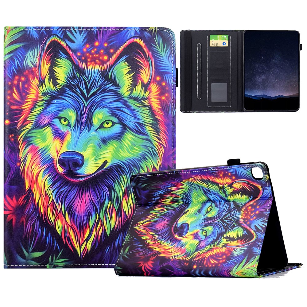 Leather Case for iPad 10.2 (2020) / (2019) / iPad Air 10.5 inch (2019) / Pro 10.5-inch (2017) Pattern Print Card Slots Stand Auto Sleep Wake Tablet Cover - Colorful Wolf