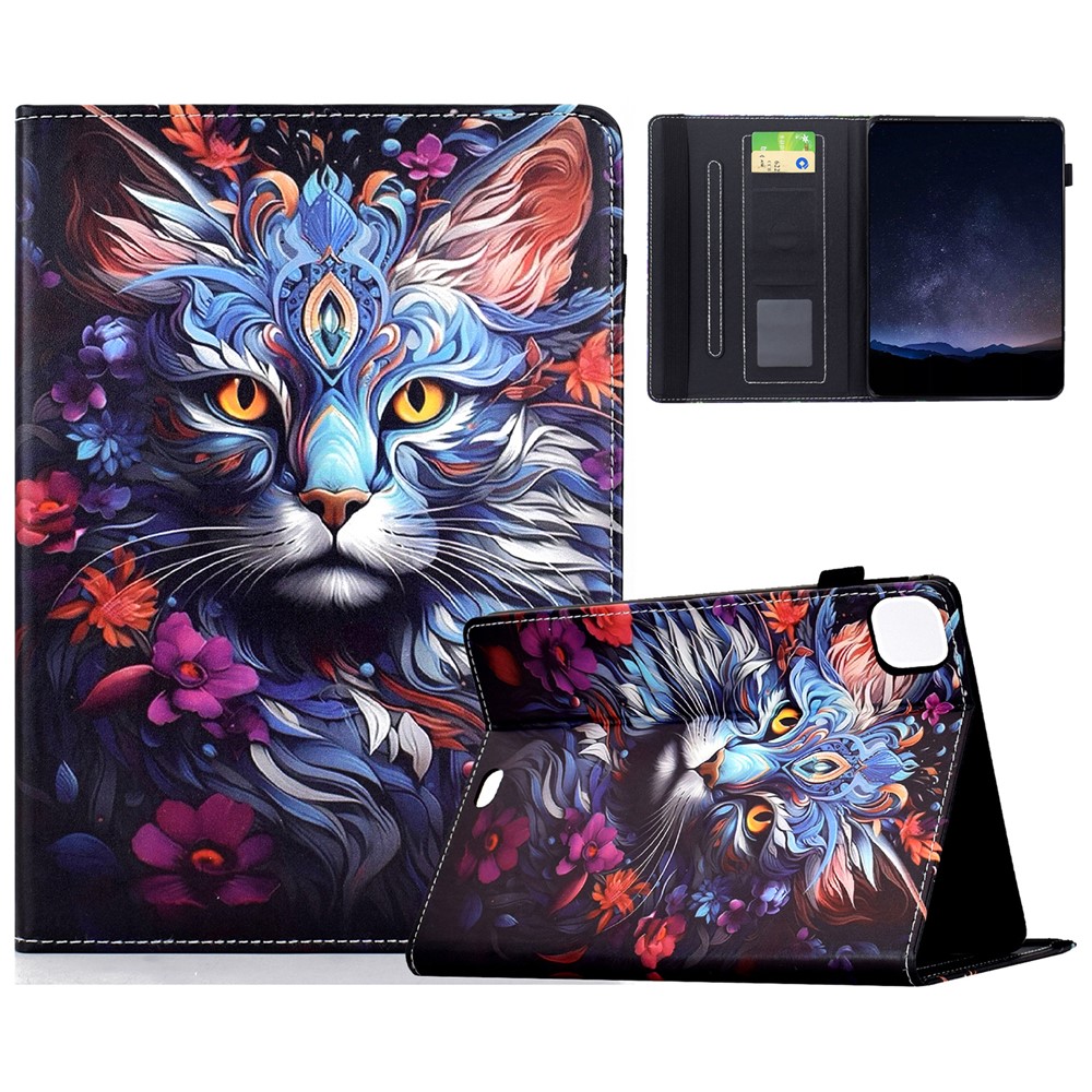 Leather Case for iPad Air 11 (2025) / (2024) / Air (2022) / (2020) / iPad Pro 11 (2022) / (2021) / (2020) / (2018) Pattern Print Card Slots Stand Tablet Cover - Colorful Cat