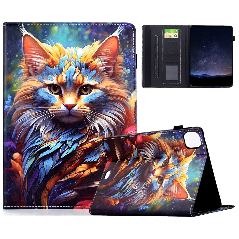 Leather Case for iPad Air 11 (2025) / (2024) / Air (2022) / (2020) / iPad Pro 11 (2022) / (2021) / (2020) / (2018) Pattern Print Card Slots Stand Tablet Cover - Shining Cat