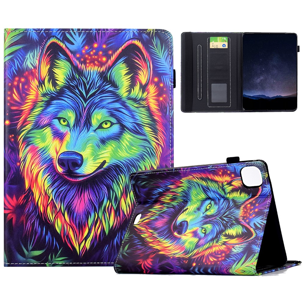 Leather Case for iPad Air 11 (2025) / (2024) / Air (2022) / (2020) / iPad Pro 11 (2022) / (2021) / (2020) / (2018) Pattern Print Card Slots Stand Tablet Cover - Colorful Wolf