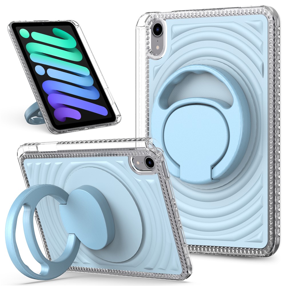 For iPad mini (2024)  /  (2021) Case Kickstand Wave Pattern Shockproof TPU + PC Tablet Cover - Baby Blue