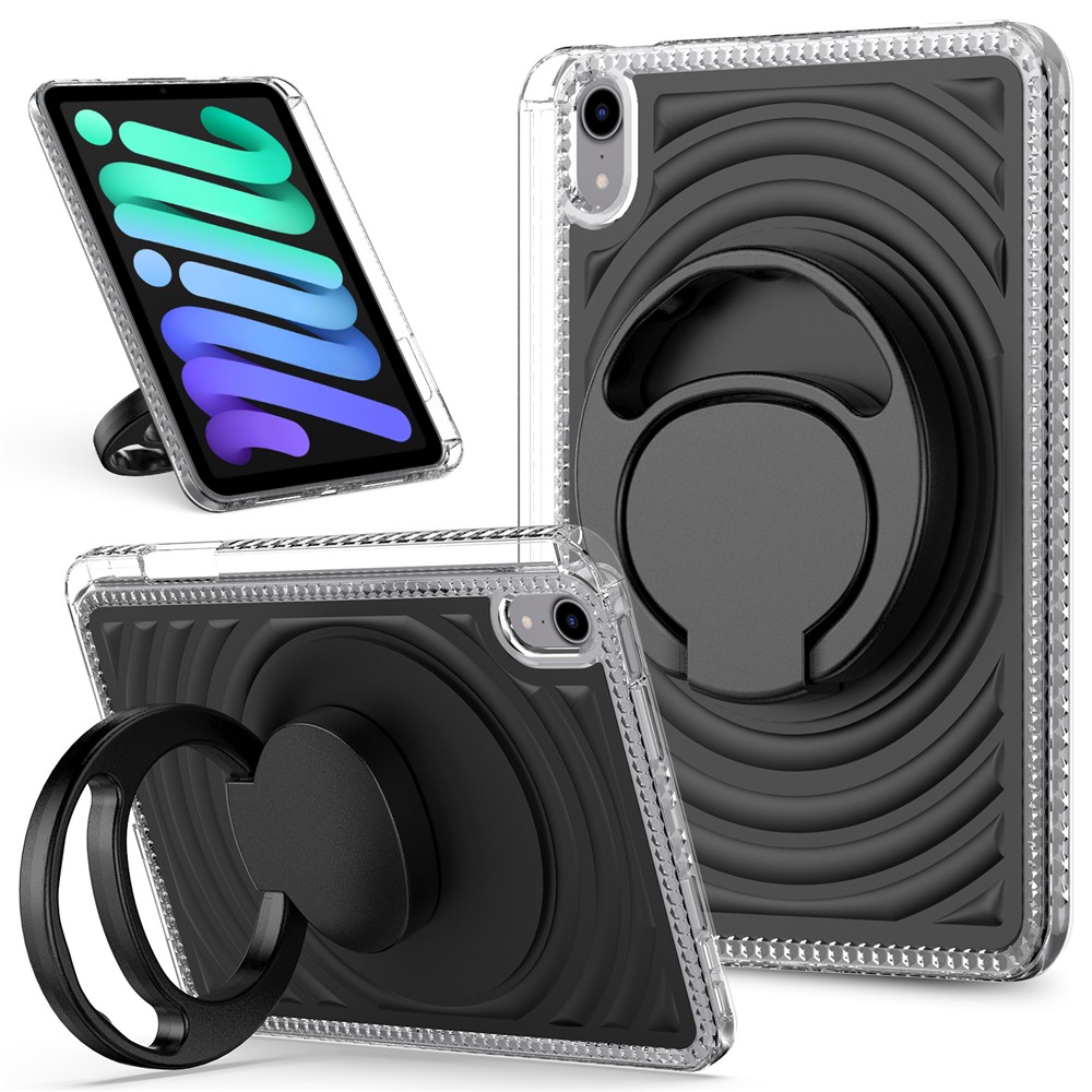 For iPad mini (2024) / (2021) Case Kickstand Wave Pattern Shockproof TPU + PC Tablet Cover - Black