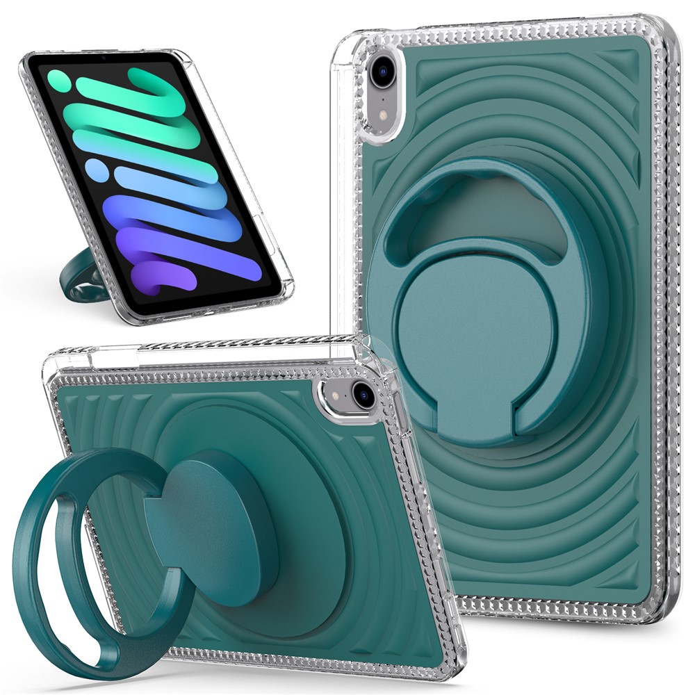 For iPad mini (2024) / (2021) Case Kickstand Wave Pattern Shockproof TPU + PC Tablet Cover - Blackish Green