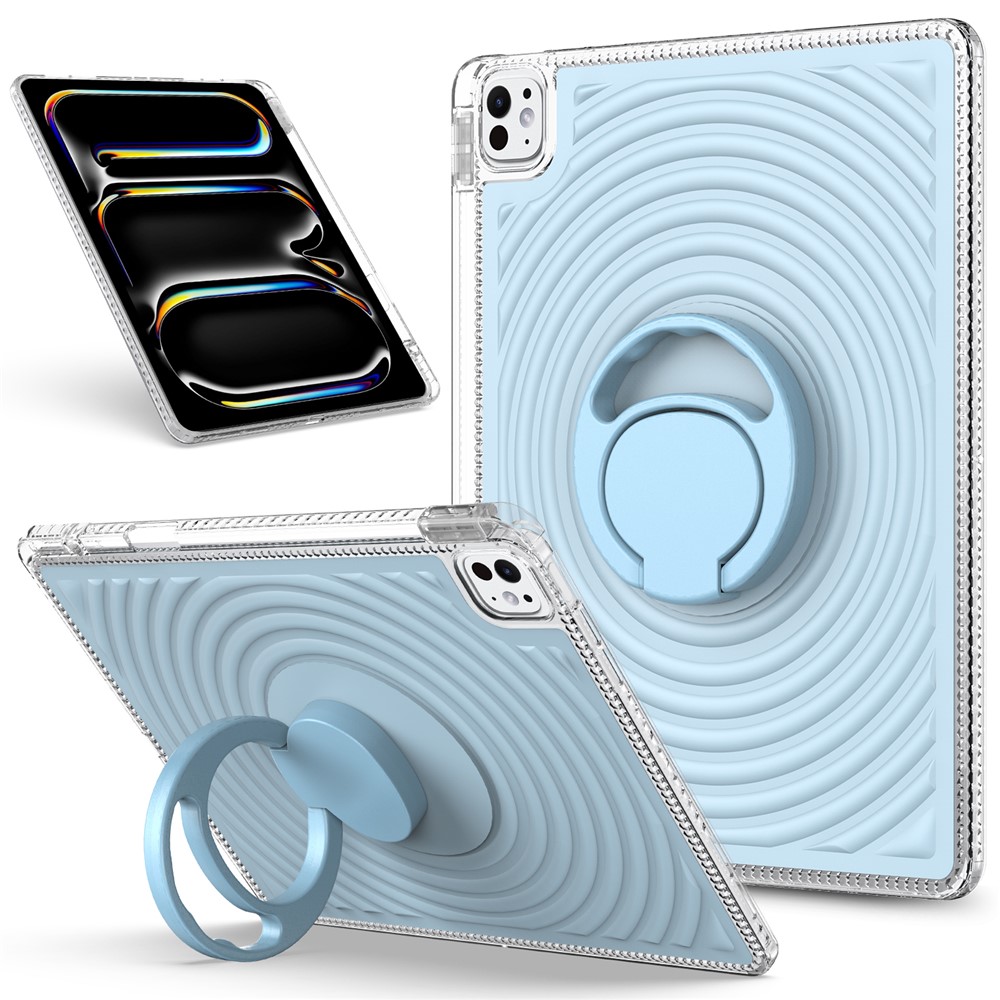Tablet Case For iPad Air 13 (2026) / (2025) / (2024) / Pro 13 (2025) / (2024) / Pro 12.9 (2022) / (2021) / (2020) / (2018) Kickstand Wave Pattern Shockproof TPU + PC Cover - Baby Blue