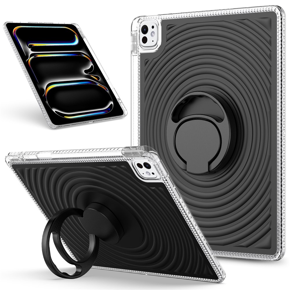 Tablet Case For iPad Air 13 (2026) / (2025) / (2024) / Pro 13 (2025) / (2024) / Pro 12.9 (2022) / (2021) / (2020) / (2018) Kickstand Wave Pattern Shockproof TPU + PC Cover - Black