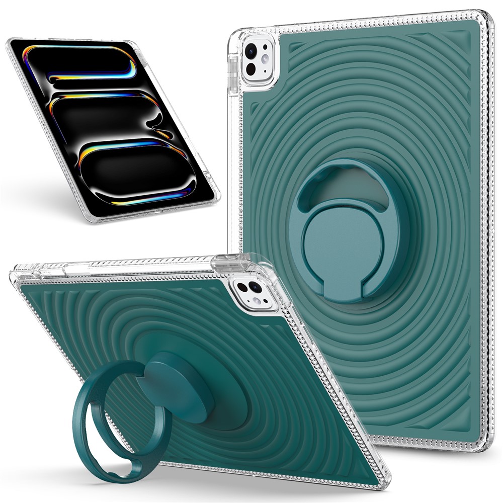 Tablet Case For iPad Air 13 (2025)  /  (2024)  /  Pro 13 (2025)  /  (2024)  /  Pro 12.9 (2022)  /  (2021)  /  (2020)  /  (2018) Kickstand Wave Pattern Shockproof TPU + PC Cover - Blackish Green