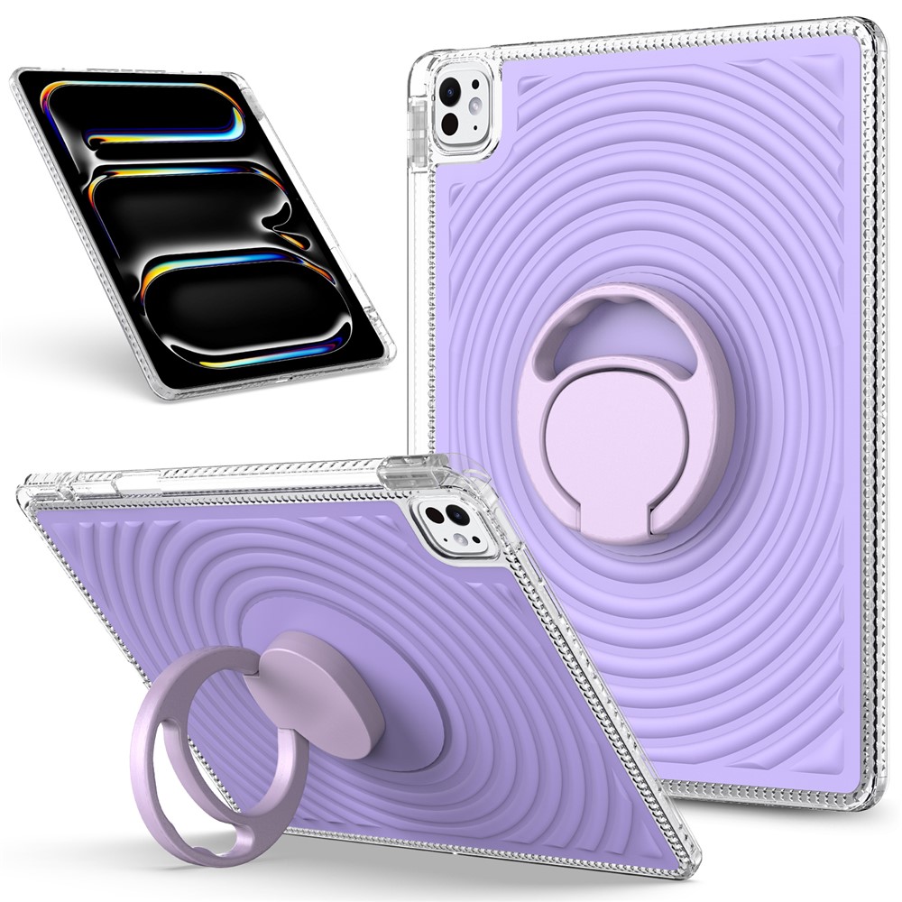 Tablet Case For iPad Air 13 (2025)  /  (2024)  /  Pro 13 (2025)  /  (2024)  /  Pro 12.9 (2022)  /  (2021)  /  (2020)  /  (2018) Kickstand Wave Pattern Shockproof TPU + PC Cover - Purple