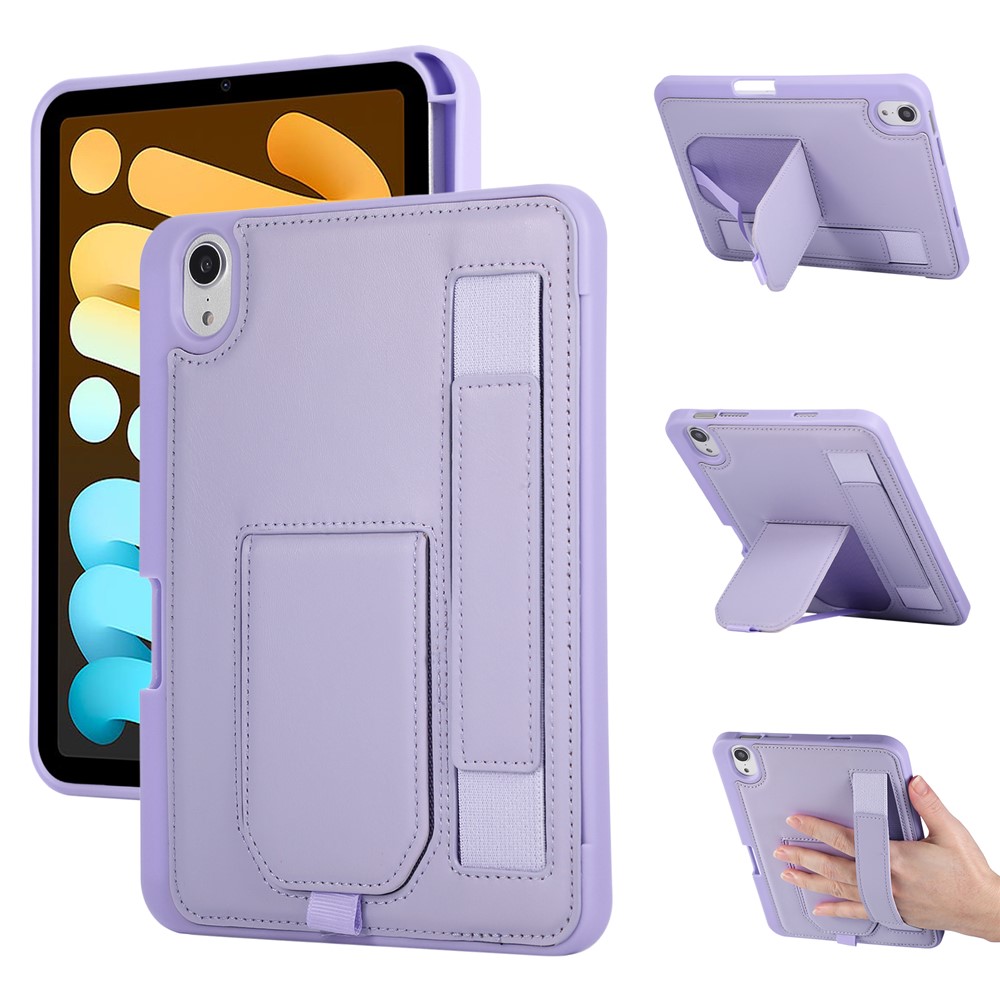 For iPad mini (2024)  /  (2021) Case Kickstand PU + TPU Tablet Cover with Wristband  /  Pen Slot - Purple