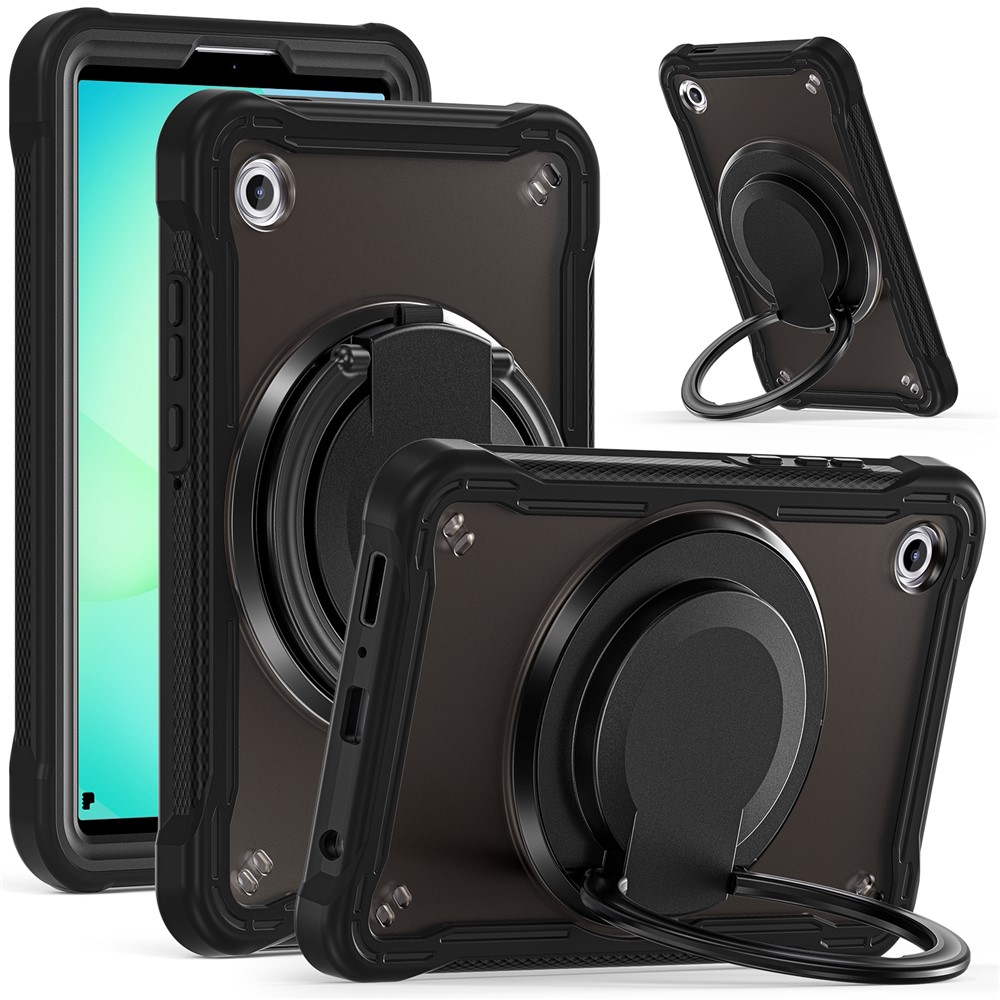 For Samsung Galaxy Tab A11 Case Rotary Kickstand PC + TPU + Silicone Tablet Cover - Transparent Black