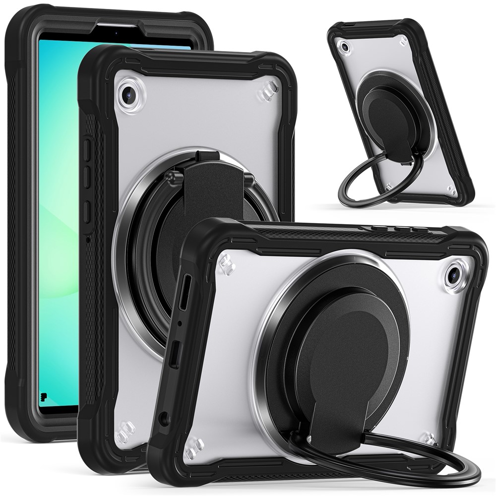 For Samsung Galaxy Tab A11 Case Rotary Kickstand PC + TPU + Silicone Tablet Cover - Transparent