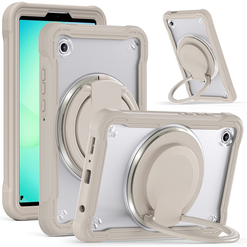 For Samsung Galaxy Tab A11 Case Rotary Kickstand PC + TPU + Silicone Tablet Cover - Khaki