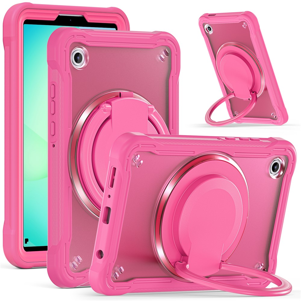 For Samsung Galaxy Tab A11 Case Rotary Kickstand PC + TPU + Silicone Tablet Cover - Rose