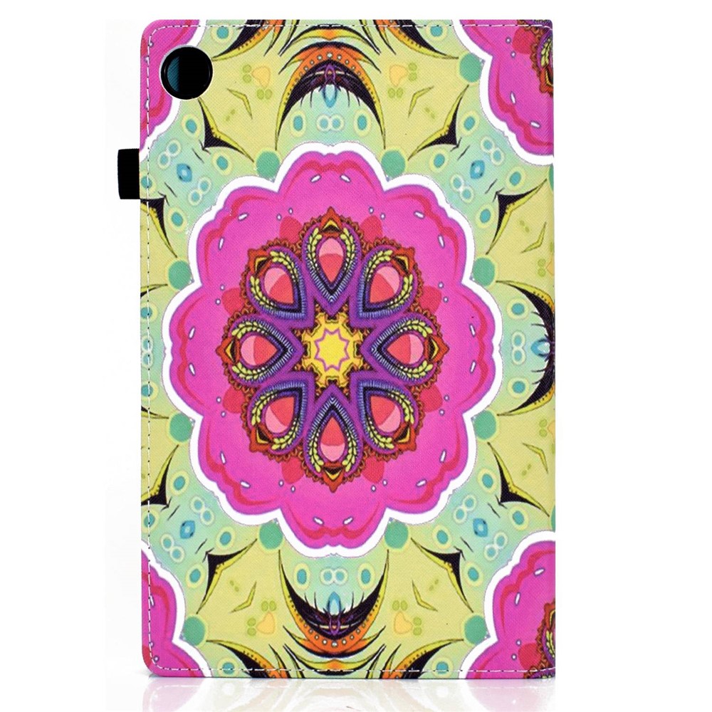 For Samsung Galaxy Tab A8 10.5 (2021) SM-X200 / X205 Pattern Printing PU Leather Elastic Band Design Cover Card Slots Stand Case with Pencil Loop - Pink Flower-11
