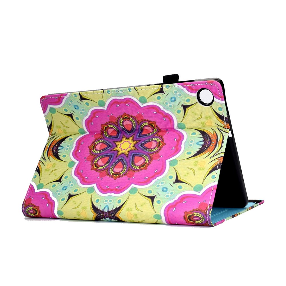 For Samsung Galaxy Tab A8 10.5 (2021) SM-X200 / X205 Pattern Printing PU Leather Elastic Band Design Cover Card Slots Stand Case with Pencil Loop - Pink Flower-4