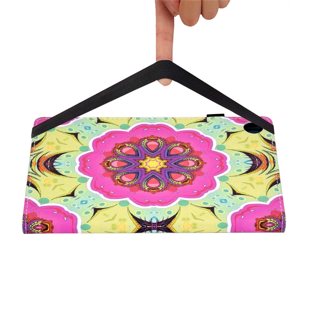 For Samsung Galaxy Tab A8 10.5 (2021) SM-X200 / X205 Pattern Printing PU Leather Elastic Band Design Cover Card Slots Stand Case with Pencil Loop - Pink Flower-5
