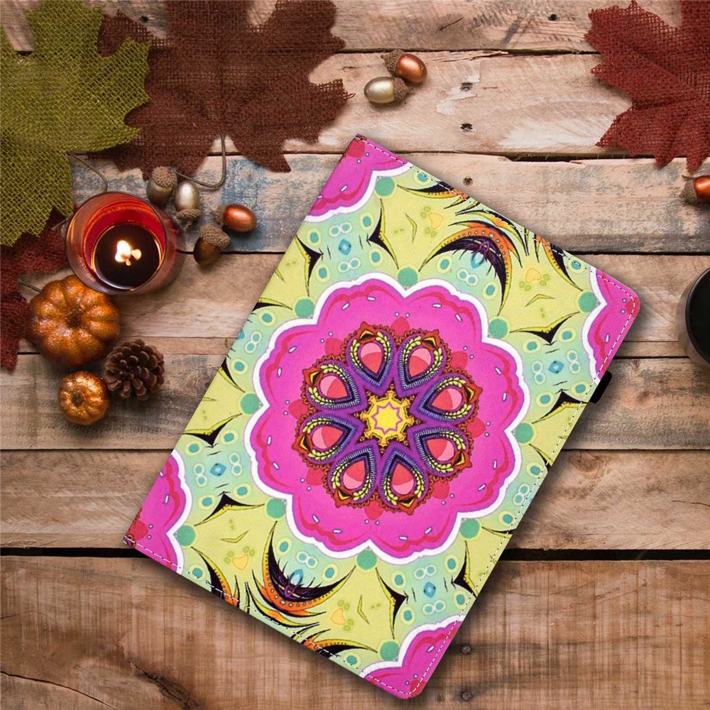 For Samsung Galaxy Tab A8 10.5 (2021) SM-X200 / X205 Pattern Printing PU Leather Elastic Band Design Cover Card Slots Stand Case with Pencil Loop - Pink Flower-7