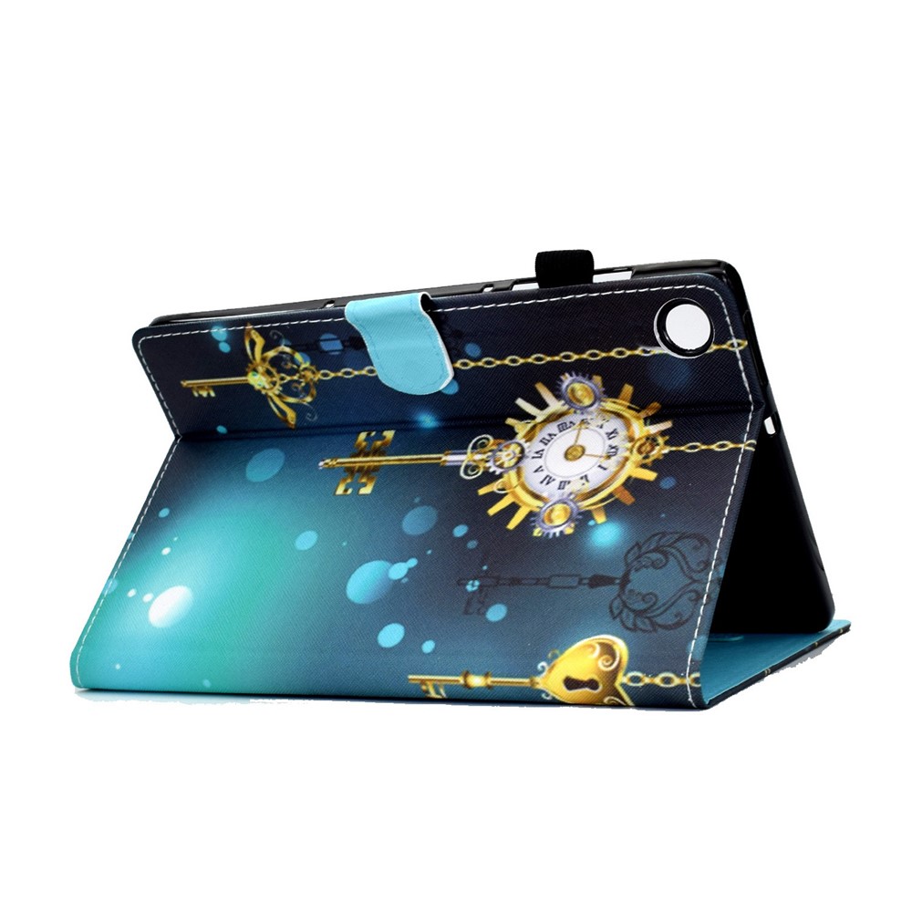 For Samsung Galaxy Tab A8 10.5 (2021) SM-X200 / X205 Pattern Printing PU Leather Dual-sided Magnetic Cover Stand Stitching Case with Card Slots and Pencil Holder - Antique Clock-4