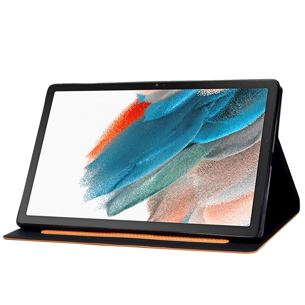 For Samsung Galaxy Tab A8 SM-X205 / SM-X200 Anti-wear Anti-drop Calf Textured Leather Tablet Case Card Holder Stand Cover - Orange-4