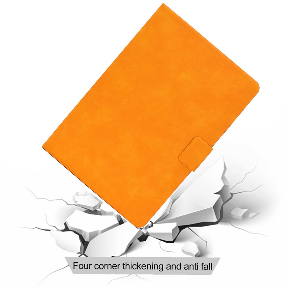For Samsung Galaxy Tab A8 SM-X205 / SM-X200 Anti-wear Anti-drop Calf Textured Leather Tablet Case Card Holder Stand Cover - Orange-8