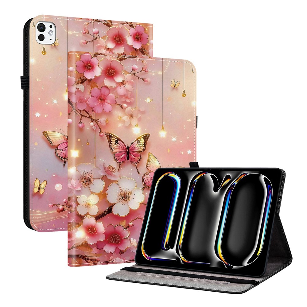 For iPad Pro 13 (2025) / (2024) Leather Case Pattern Printed Stand Tablet Cover with Card Slots - Lantern Butterfly