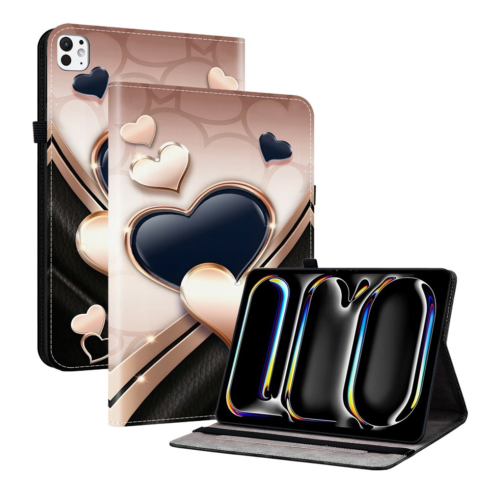For iPad Pro 13 (2025) / (2024) Leather Case Pattern Printed Stand Tablet Cover with Card Slots - Love