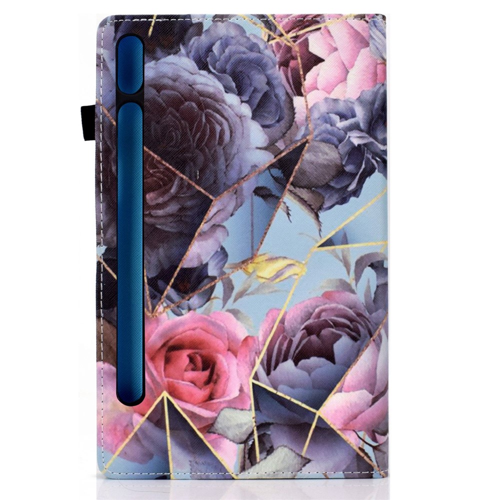 For Samsung Galaxy Tab S7 SM-T870 / T875 / S8 SM-X700 / X706 Elastic Band Design Pattern Printing PU Leather Cover Card Slots Stand Function Case with Pencil Holder - Pink Rose-11