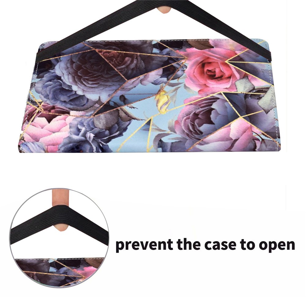 For Samsung Galaxy Tab S7 SM-T870 / T875 / S8 SM-X700 / X706 Elastic Band Design Pattern Printing PU Leather Cover Card Slots Stand Function Case with Pencil Holder - Pink Rose-8