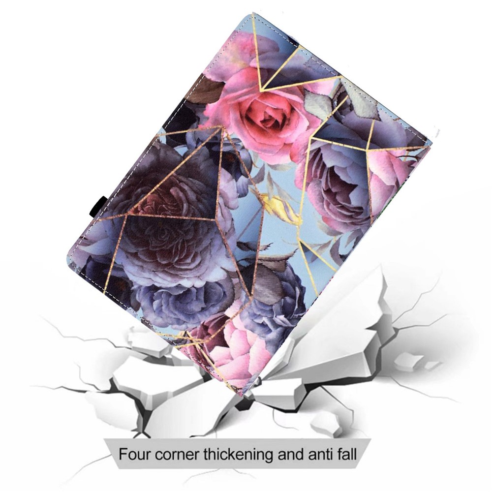For Samsung Galaxy Tab S7 SM-T870 / T875 / S8 SM-X700 / X706 Elastic Band Design Pattern Printing PU Leather Cover Card Slots Stand Function Case with Pencil Holder - Pink Rose-9