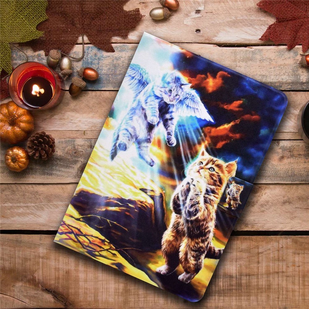 For Samsung Galaxy Tab S7 SM-T870 / T875 / S8 SM-X700 / X706 Stylish Pattern Printing Magnetic Cover Auto Wake / Sleep PU Leather Stand Folio Flip Case with Card Slots - Angel Cat-8
