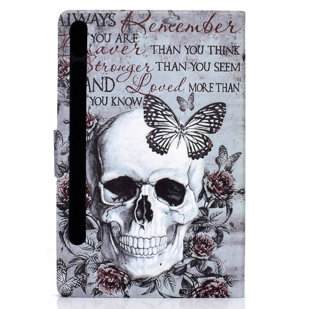 For Samsung Galaxy Tab S7 SM-T870 / T875 / S8 SM-X700 / X706 Dual-sided Magnetic Shockproof Pattern Printing Cover Stand Feature PU Leather Stitching Case with Card Slot - Skull-10