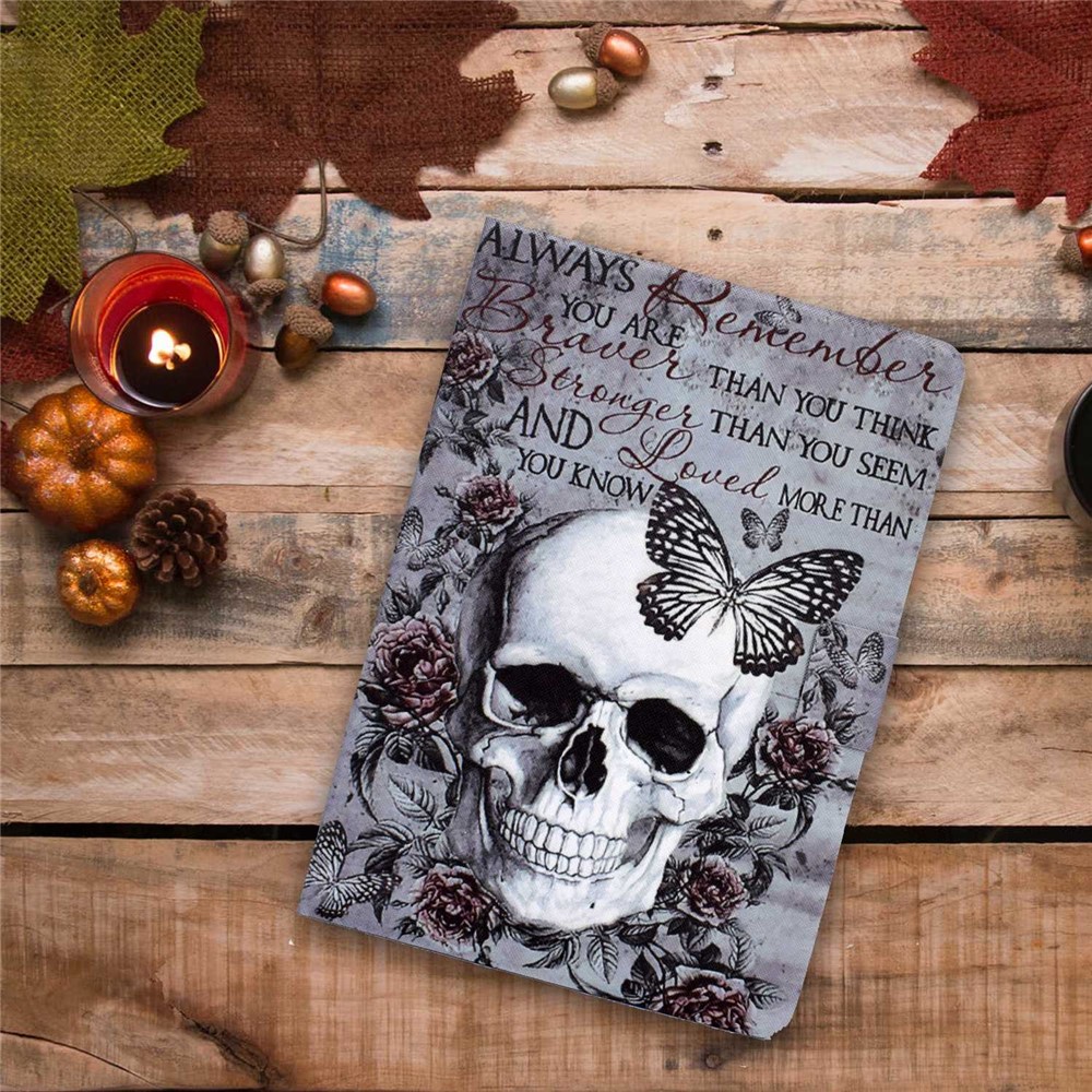For Samsung Galaxy Tab S7 SM-T870 / T875 / S8 SM-X700 / X706 Dual-sided Magnetic Shockproof Pattern Printing Cover Stand Feature PU Leather Stitching Case with Card Slot - Skull-8