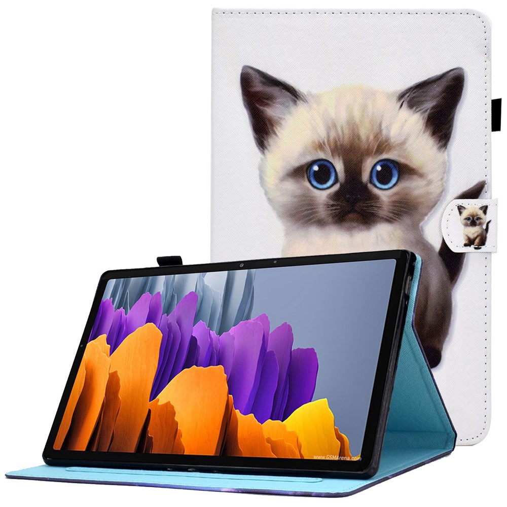 For Samsung Galaxy Tab S7 SM-T870 / T875 / S8 SM-X700 / X706 Pattern Printing PU Leather Magnetic Cover Card Slots Stand Design Stitching Case with Pencil Holder - Cute Cat-1