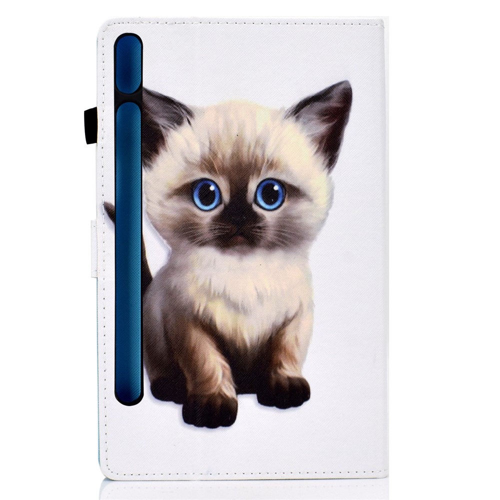 For Samsung Galaxy Tab S7 SM-T870 / T875 / S8 SM-X700 / X706 Pattern Printing PU Leather Magnetic Cover Card Slots Stand Design Stitching Case with Pencil Holder - Cute Cat-10