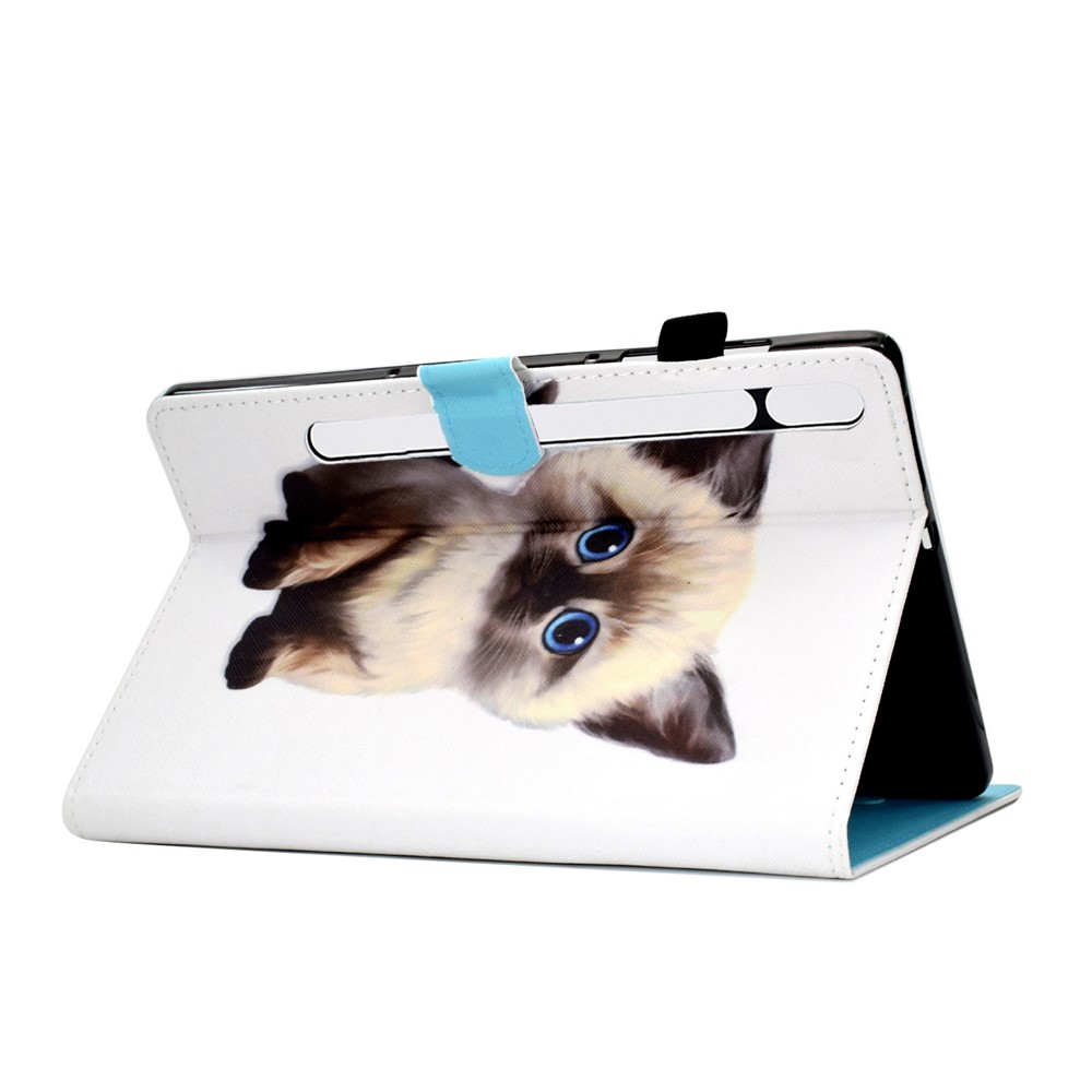 For Samsung Galaxy Tab S7 SM-T870 / T875 / S8 SM-X700 / X706 Pattern Printing PU Leather Magnetic Cover Card Slots Stand Design Stitching Case with Pencil Holder - Cute Cat-4