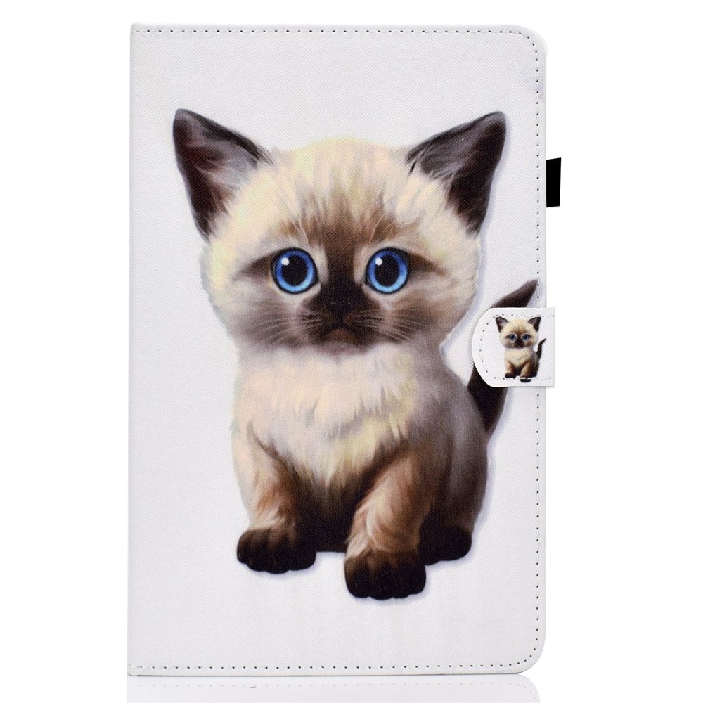 For Samsung Galaxy Tab S7 SM-T870 / T875 / S8 SM-X700 / X706 Pattern Printing PU Leather Magnetic Cover Card Slots Stand Design Stitching Case with Pencil Holder - Cute Cat-9