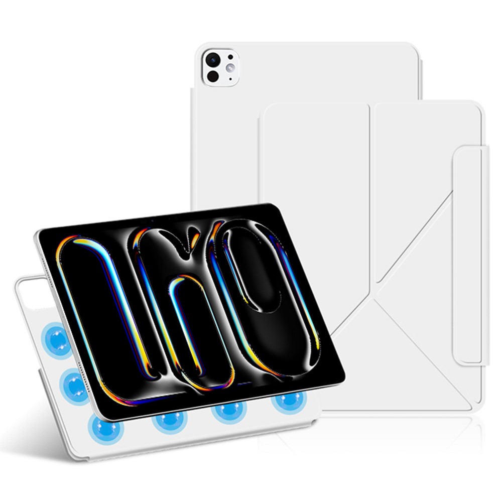 For iPad Pro 13 (2025) / (2024) Leather Case Origami Stand Magnetic Tablet Cover - White