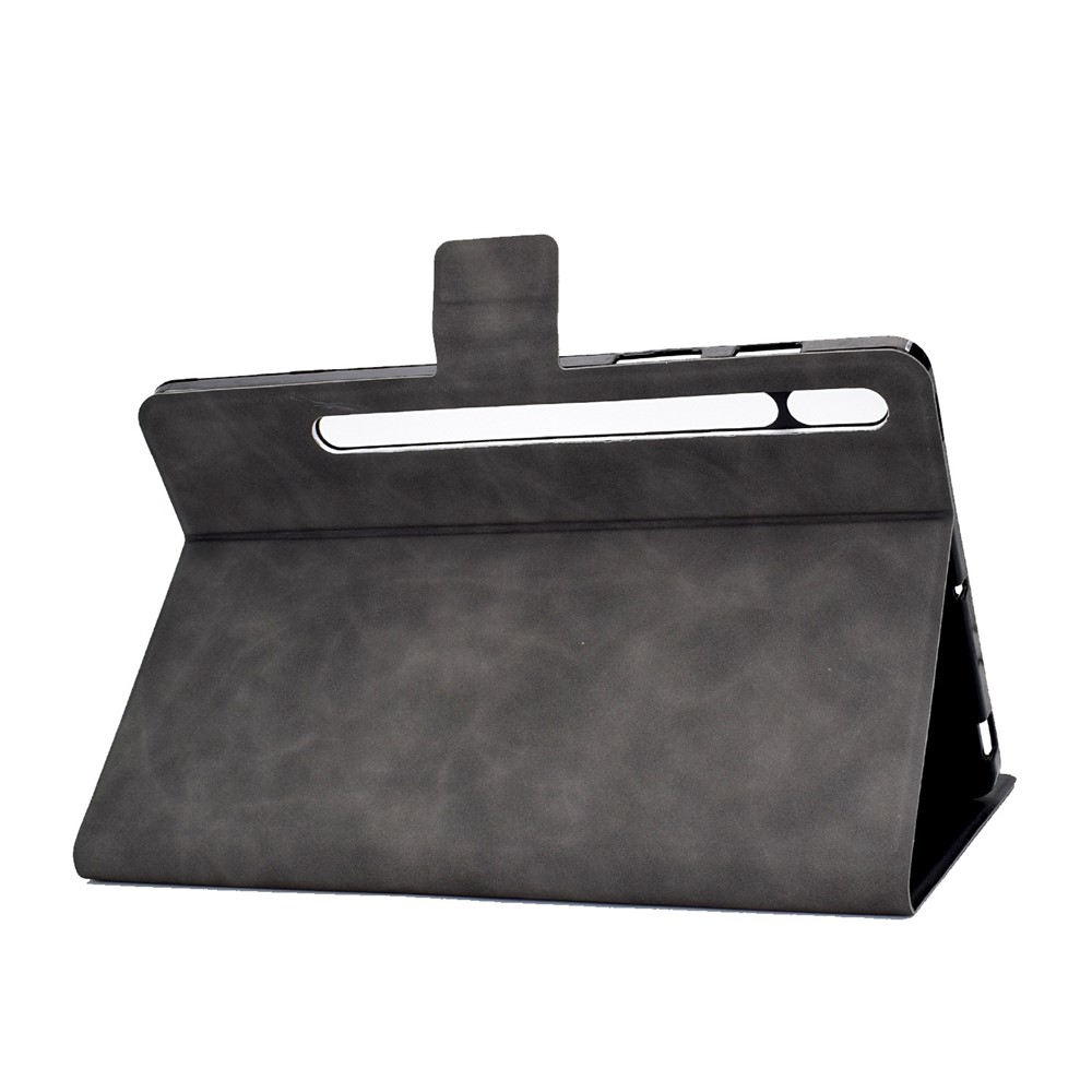 For Samsung Galaxy Tab S7 SM-T870 / T875 / S8 SM-X700 / X706 Calf Textured Leather Tablet Case Shockproof Card Holder Stand Well-protected Shell - Grey-4