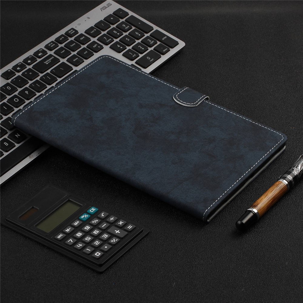 For Samsung Galaxy Tab S7 SM-T870 / T875 / S8 SM-X700 / X706 Wear-resistant Tablet Case Cloth Texture Solid Color Protective Cover with Stand - Dark Blue-8