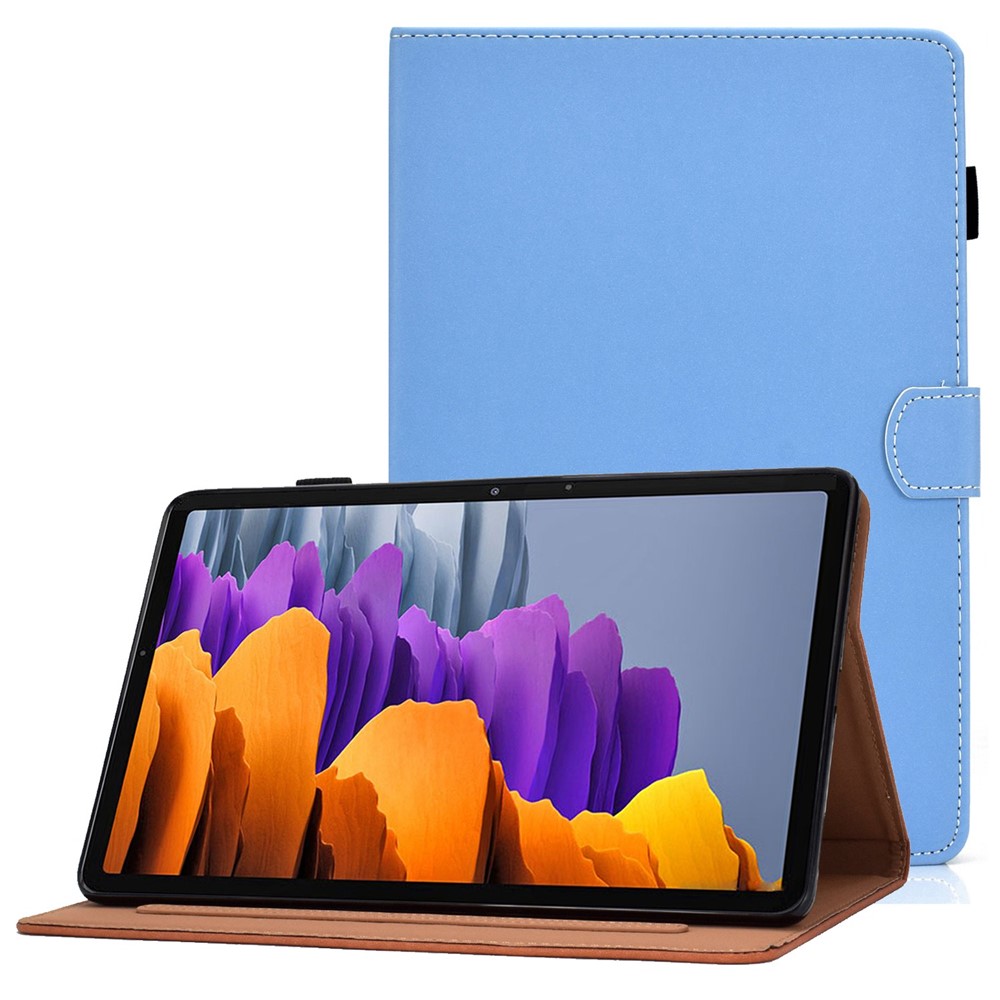 For Samsung Galaxy Tab S7 SM-T870 / T875 / S8 SM-X700 / X706 Anti-scratch Solid Color Tablet Case Anti-shock Protective Cover with Stand - Blue-1