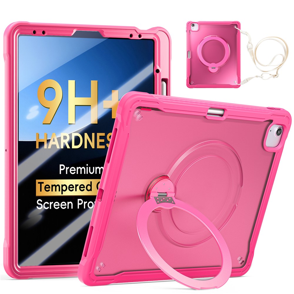 Kickstand Case with Shoulder Strap / Screen Film for iPad Air 13 (2026) / (2025) / (2024) / iPad Pro 12.9 (2022) / (2021) / (2020) / (2018) TPU + PC Tablet Cover - Rose
