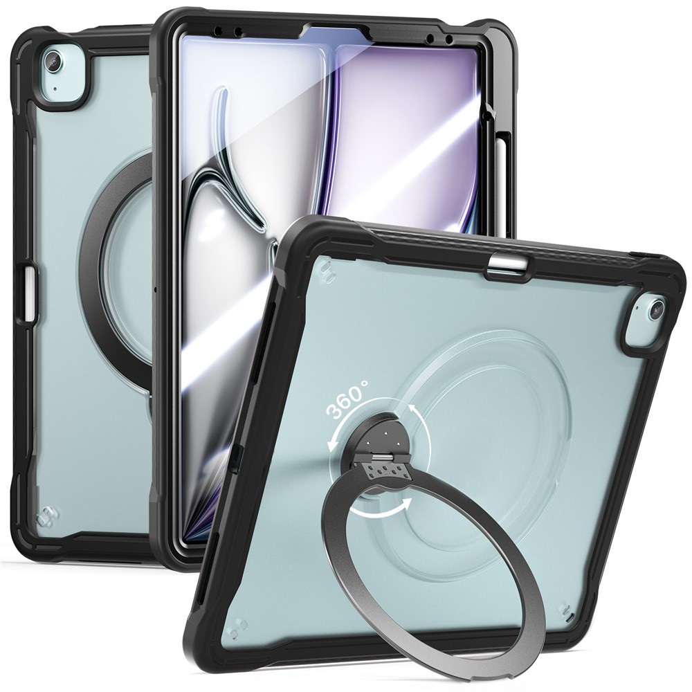 Kickstand Case for iPad Air 13 (2026) / (2025) / (2024) / iPad Pro 12.9 (2022) / (2021) / (2020) / (2018) TPU + PC Tablet Cover with 9H Screen Film - Black