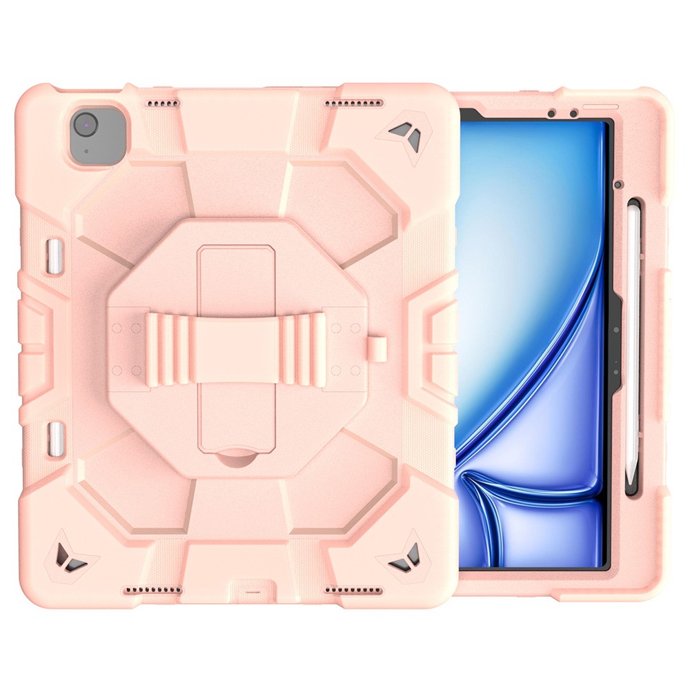 For iPad Air 13 (2026) / (2025) / (2024) Case with Kickstand Wrist Strap PC + Silicone Tablet Cover - All Pink