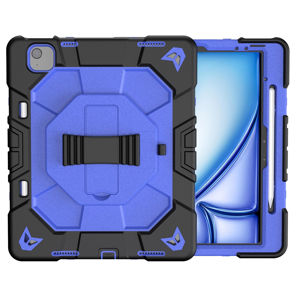 For iPad Air 13 (2026) / (2025) / (2024) Case with Kickstand Wrist Strap PC + Silicone Tablet Cover - Black+Blue