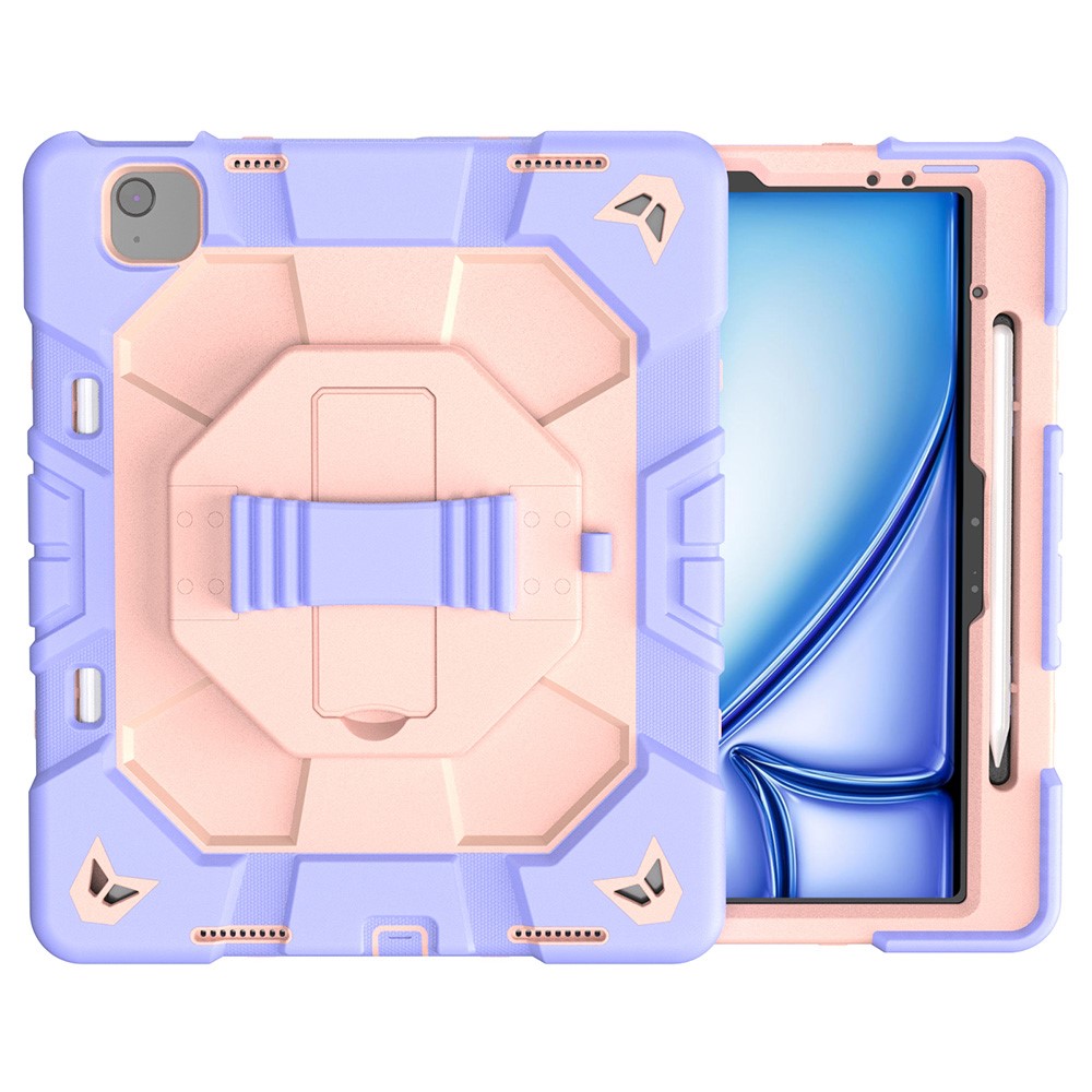 For iPad Air 13 (2026) / (2025) / (2024) Case with Kickstand Wrist Strap PC + Silicone Tablet Cover - Purple+Pink