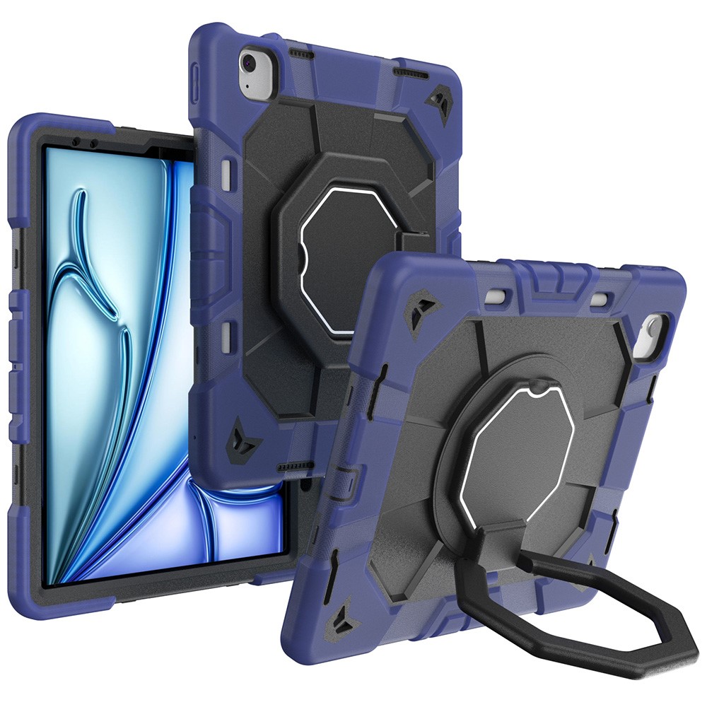 For iPad Air 13 (2026) / (2025) / (2024) Case with Hand Grip Kickstand PC + Silicone Tablet Cover - Navy Blue + Black