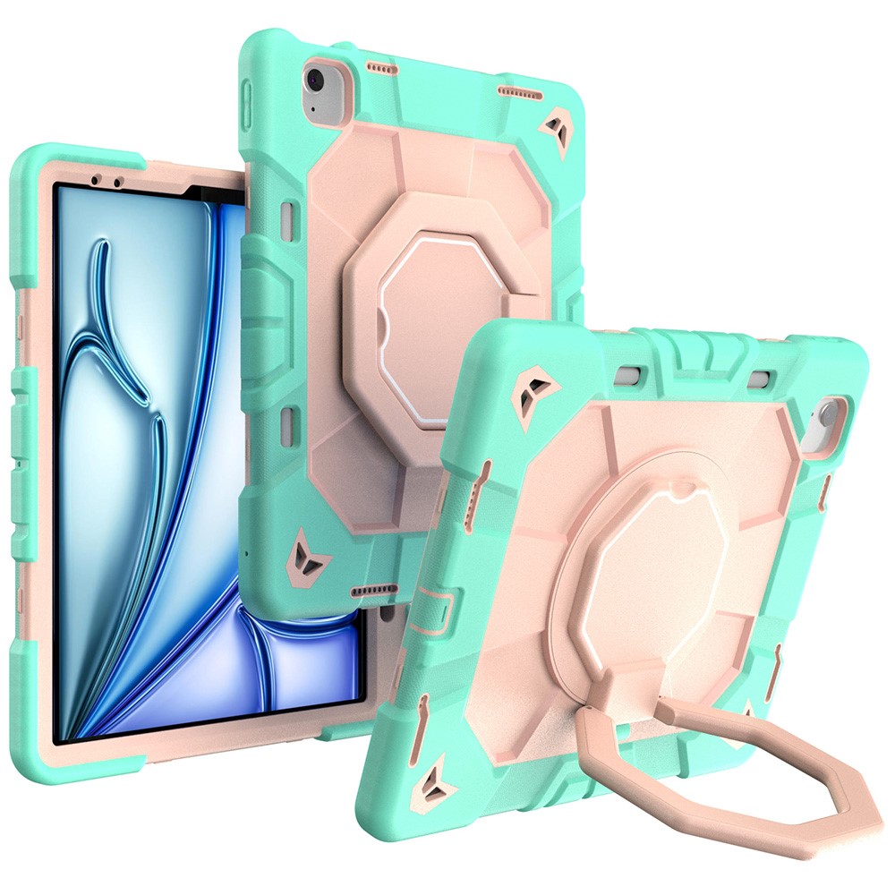 For iPad Air 13 (2026) / (2025) / (2024) Case with Hand Grip Kickstand PC + Silicone Tablet Cover - Grass Green + Pink