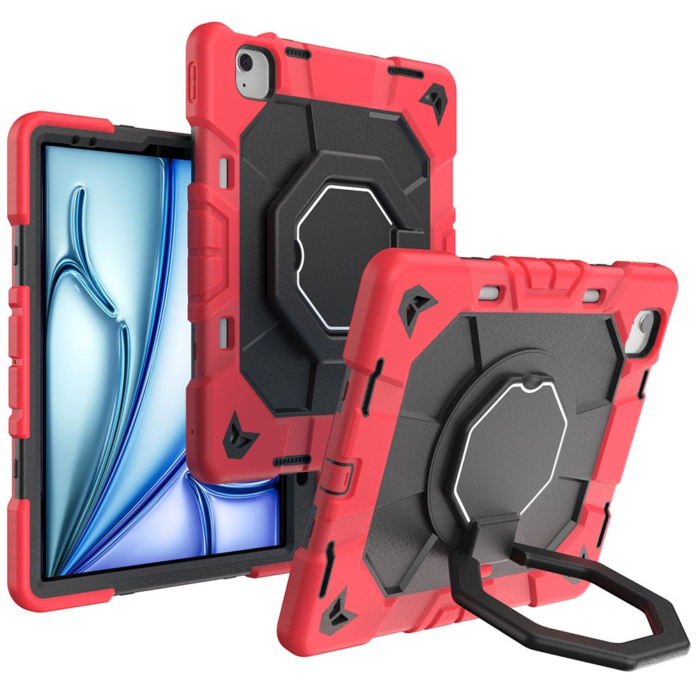 For iPad Air 13 (2026) / (2025) / (2024) Case with Hand Grip Kickstand PC + Silicone Tablet Cover - Red + Black