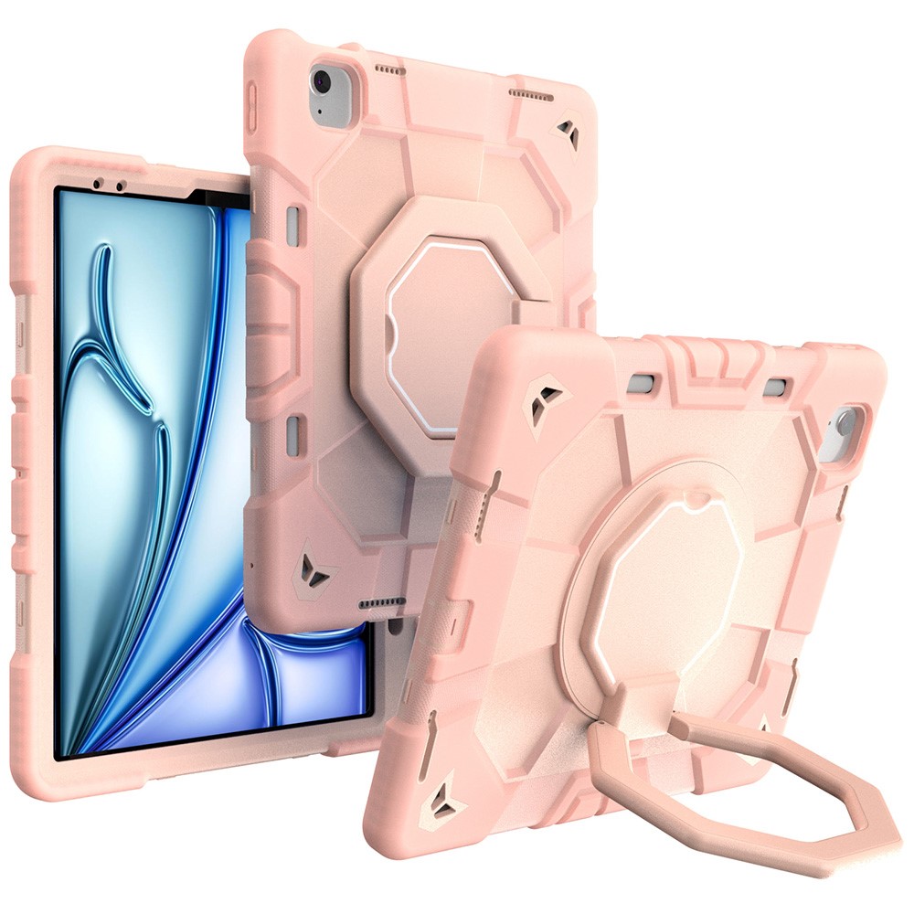 For iPad Air 13 (2026) / (2025) / (2024) Case with Hand Grip Kickstand PC + Silicone Tablet Cover - All Pink
