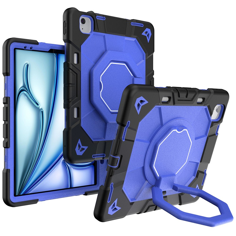 For iPad Air 13 (2026) / (2025) / (2024) Case with Hand Grip Kickstand PC + Silicone Tablet Cover - Black+Blue